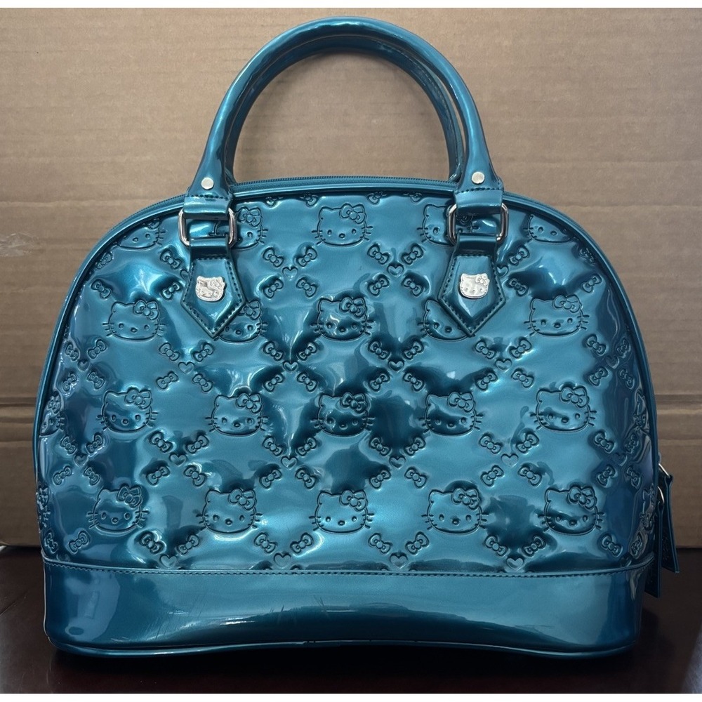 Loungefly Hello Kitty Sanrio 2012 Teal Patent Embossed XL Dome Satchel Purse